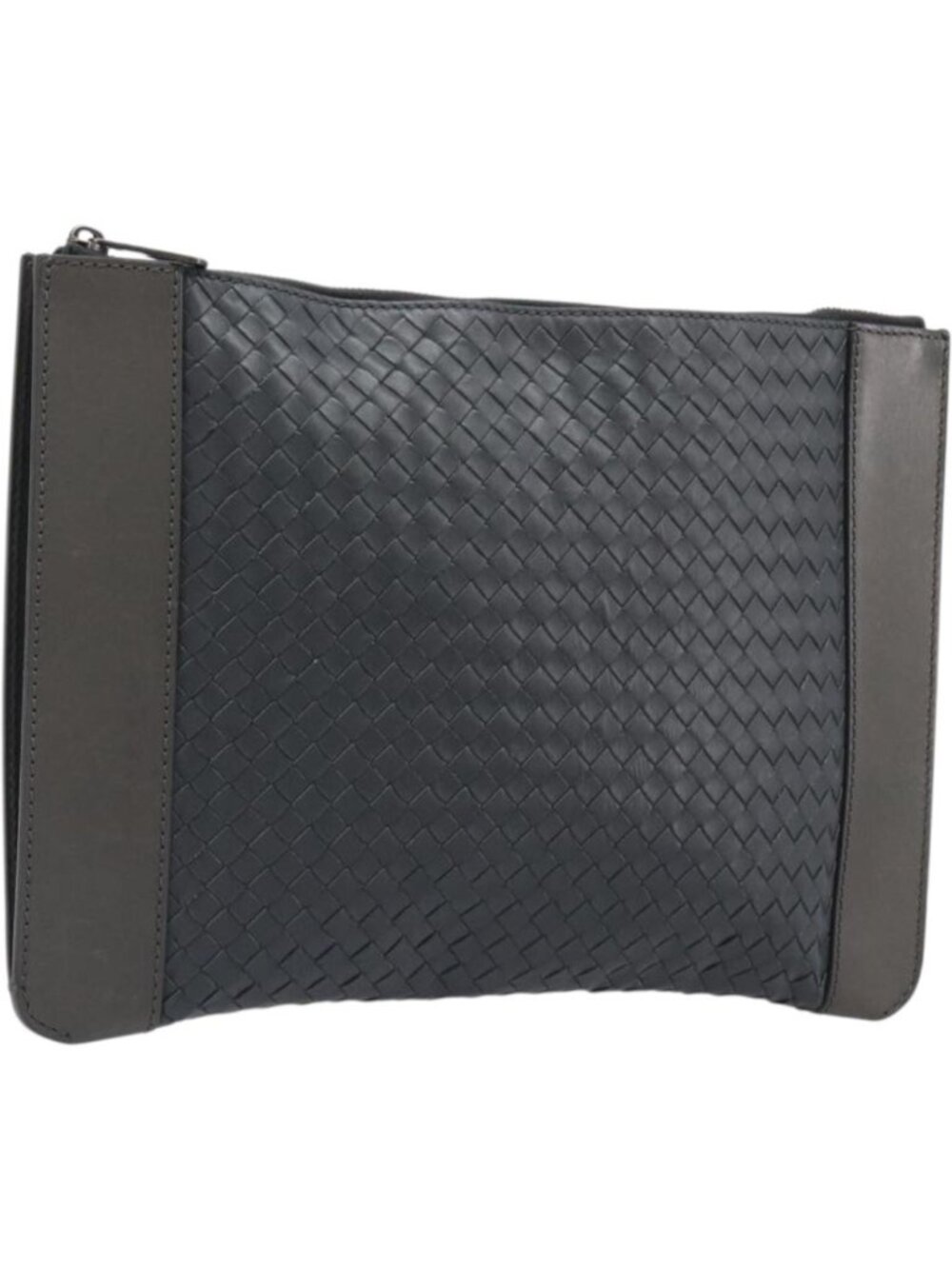 BOTTEGA VENETA INTRECCIATO Clutch Bag Leather Gray